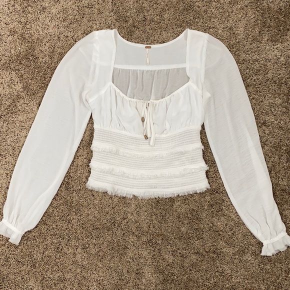Free People Tops - NWOT Free People White Sheer Long Sleeve Top